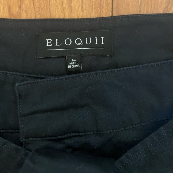 Eloquii 14 Navy Blue Business Casual Pants Belt Pockets Tapered Pockets Zip - Picture 2 of 10
